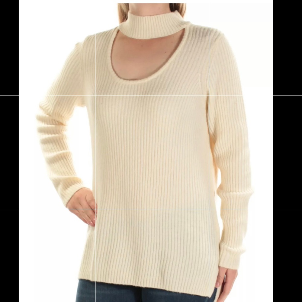 Kensie Cream Open Neck Ribbed‎ Soft Knit Tunic Sweater M